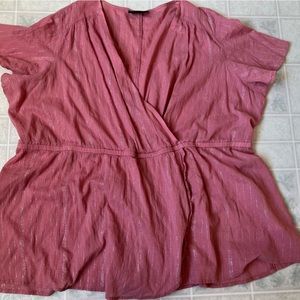 Lane Bryant pink metallic cotton blend wrap blouse